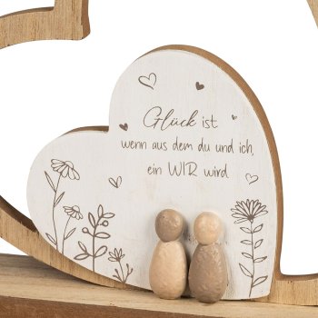 Preview: Detailansicht Herz + Haus 18 cm mit Spruch aus Holz + Kunststein-Figuren 689795 formano