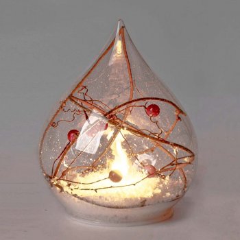 Preview: Deko-Tropfen 12 cm Flamme mit LED-Licht Glas 813329 formano
