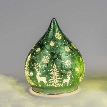 Preview: Deko-Tropfen 12 cm Frosty-Grün LED-Licht Glas 814227 formano