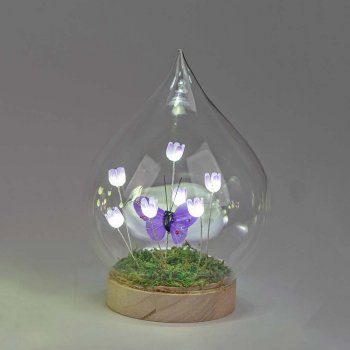 Preview: Deko-Kugel 14 cm lila auf Holzsockel Blumendeko mit LED-Licht Glas 816627 formano
