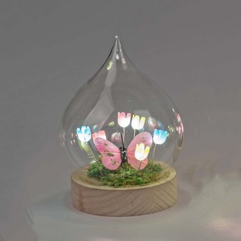 Preview: Deko-Kugel 14 cm mehrfarbig auf Holzsockel Blumendeko mit LED-Licht Glas 816627 formano