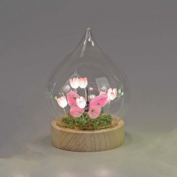 Deko-Kugel 14 cm rosa auf Holzsockel Blumendeko mit LED-Licht Glas 816627 formano