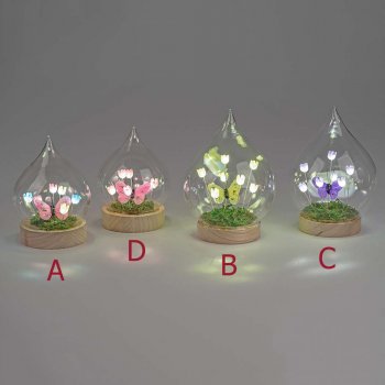 Deko-Kugel 16 cm auf Holzsockel Blumendeko mit LED-Licht Glas 816634 formano