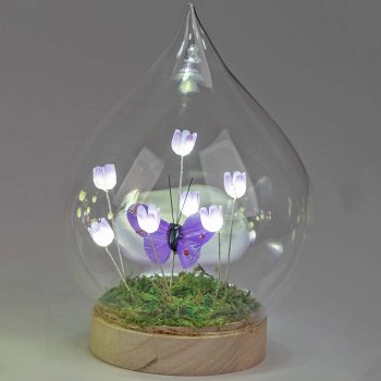 Preview: Deko-Kugel 16 cm lila auf Holzsockel Blumendeko mit LED-Licht Glas 816634 formano