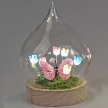 Preview: Deko-Kugel 16 cm mehrfarbig auf Holzsockel Blumendeko mit LED-Licht Glas 816634 formano