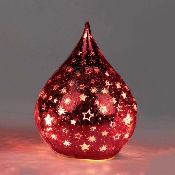 Preview: Deko-Tropfen 20 cm Sterne-Rot mit LED-Licht Glas 750341 formano