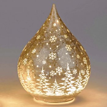 Preview: Deko-Tropfen 21 cm Frosty-Champagnerfarben LED-Licht Glas 814449 formano