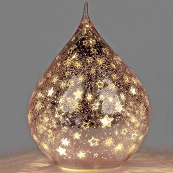 Preview: Deko-Tropfen 23 cm Rose-Gold Sterne mit LED-Licht Glas 750198 formano