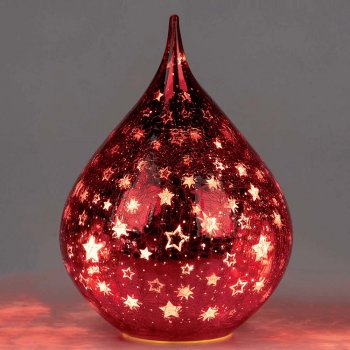 Preview: Deko-Tropfen 23 cm Sterne-Rot mit LED-Licht Glas 750365 formano