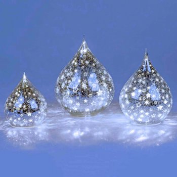 Deko-Tropfen 15, 20 o. 23 cm Sterne-Silber mit LED-Licht Glas 750037 750044 750051 formano