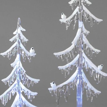 Detailansicht der Dekobäume mit Vogel und LED-Licht aus Acryl 506696 506702 506719 formano