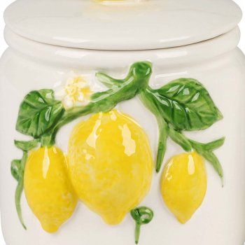 Preview: Detailansicht Dose 15 cm Zitronen-Relief weiss-glasiertem Porzellan 702845 formano