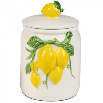 Dose 17 cm Zitronen-Relief weiss-glasiertem Porzellan 702869 formano