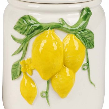 Preview: Detailansicht Dose 17 cm Zitronen-Relief weiss-glasiertem Porzellan 702869 formano