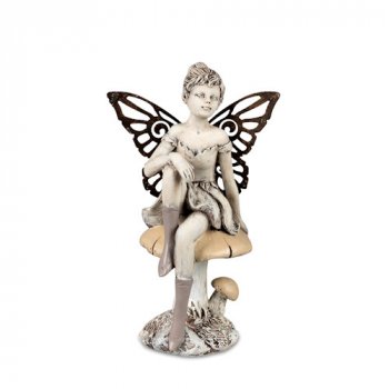 Figur C Elfe mit Metall-Flügel 16 cm antikfarben Vintage-Garten 737083 formano