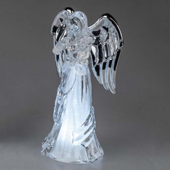 Preview: Engel 17 cm mit Geige silbernen Flügel Acryl mit LED-Licht 506115 formano