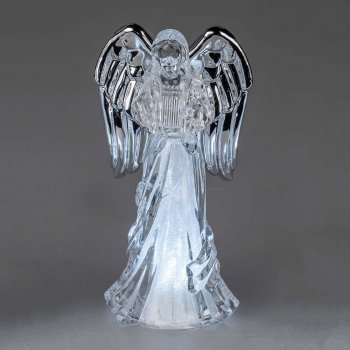 Preview: Engel 17 cm mit Harfe silbernen Flügel Acryl mit LED-Licht 506115 formano