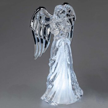 Preview: Engel 17 cm mit Querflöte silbernen Flügel Acryl mit LED-Licht 506115 formano