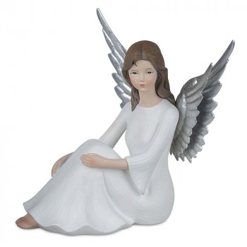Engel weiss-silber sitzend 17 cm Klassik 766168 formano