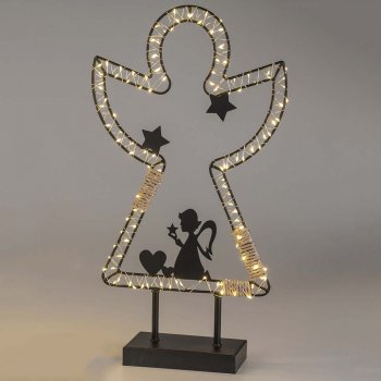 Preview: Engel auf Fuss 50 cm schwarz mit LED-Licht B Metall 633774 formano