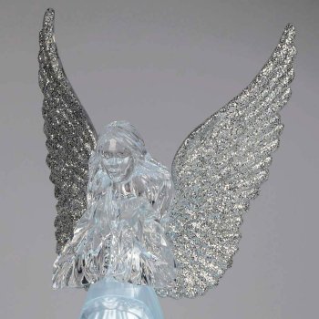 Preview: Engel stehend betend 62 cm silberne Flügel mit LED-Licht aus Acryl 506269 formano