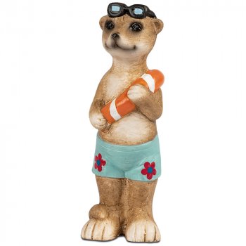 Preview: Erdmännchen stehend 20 cm Badegast schwarze Schwimmbrille handbemalt 762085 formano