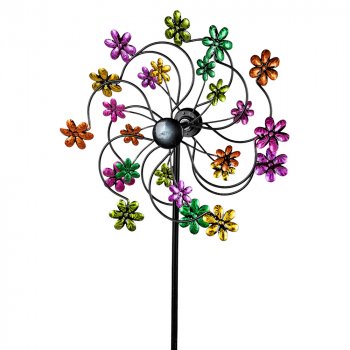 Gartenstecker Windrad 34/124 cm Blumen Metall formano