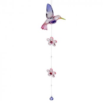 Hänger Kolibri mit Blumen 65 cm grün lila pink Acryl 606228 formano