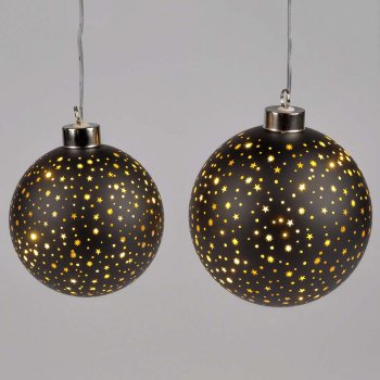 Hänger Kugel Sterne-Schwarz mit LED-Licht Glas 814531 814548 814555 formano
