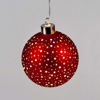 Preview: Hänger Kugel 10 cm Sterne-Rot mit LED-Licht Glas 814920 formano