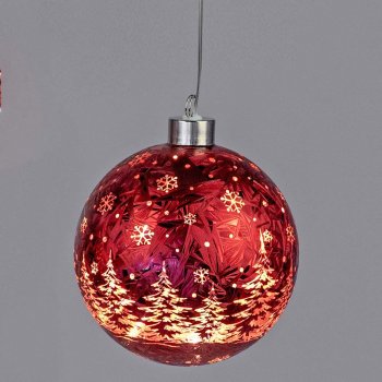 Preview: Hänger Kugel 12 cm Frosty-Rot mit LED-Licht Glas 814098 formano