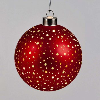 Preview: Hänger Kugel 12 cm Sterne-Rot mit LED-Licht Glas 814937 formano