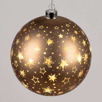 Hänger Kugel braun-gold 15 cm mit LED-Licht 893086 formano