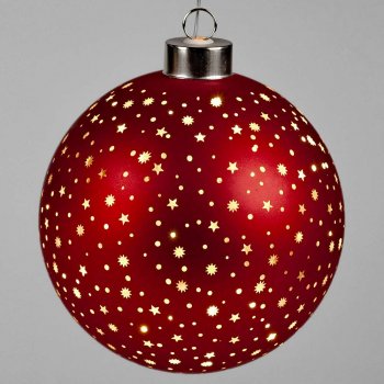 Hänger Kugel 15 cm Sterne-Rot mit LED-Licht Glas 814944 formano