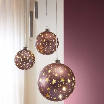 Hänger Kugel Velvet-Purple mit LED-Licht Glas dekoriert formano