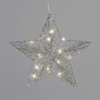 Stern hängend 20 cm silber-Glitter mit LED-Licht 633880 formano