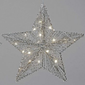 Stern hängend 25 cm silber-Glitter mit LED-Licht 633897 formano