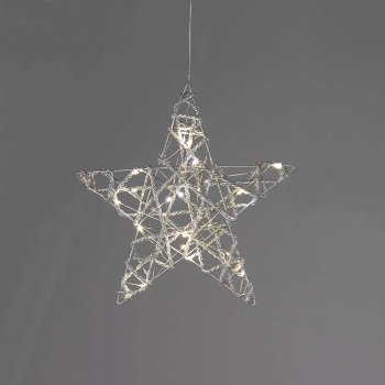 Stern Kordel hängend 30 cm silber mit LED-Licht 504968 formano