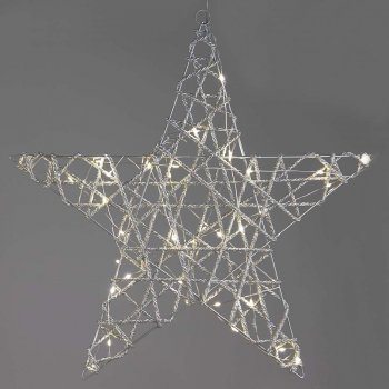 Stern Kordel hängend 49 cm silber mit LED-Licht 504975 formano