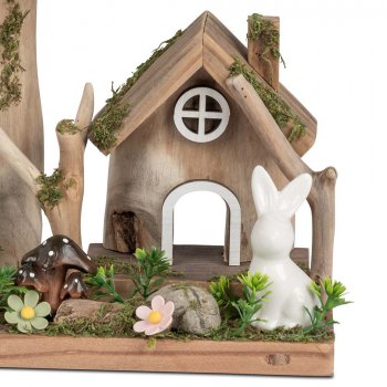 Preview: Haus rechts + Hase Holz Keramik 583864 Ostern formano
