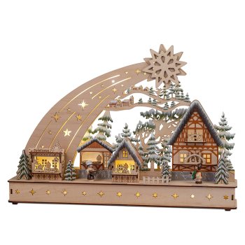 Häuser + Stern 45 cm aus Holz Led-Licht 544582 formano