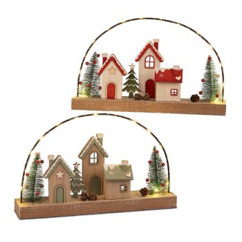 Häuserzeile mit Lichtbogen 35 cm aus Holz Led-Licht 544452 formano