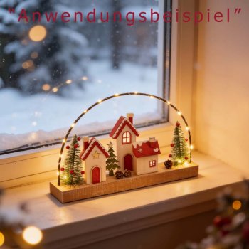 Preview: Häuserzeile mit Lichtbogen 35 cm aus Holz Led-Licht Werbefoto 544452 formano