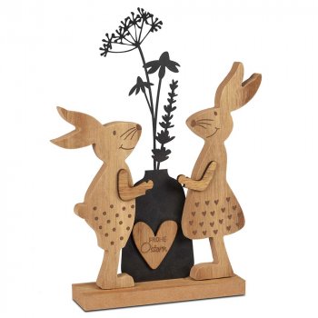 2 Hasen Holz + Blumen Vase Metall 30 cm 587268 Ostern formano