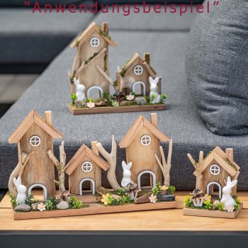 Preview: 3 Häuser + Hasen 37 cm Holz Keramik Werbefoto 583871 Ostern formano