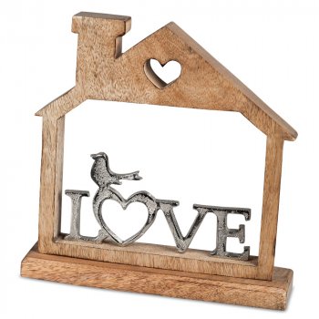 Haus mit Schriftzug Love 22 cm Alu-Mango-Holz 578686 formano