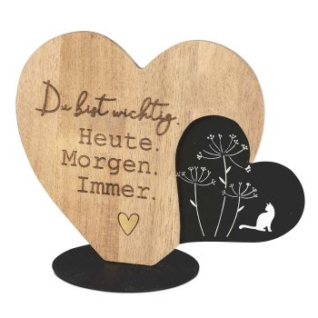 Preview: Deko Herz auf Fuß mit Spruch Du bist wichtig 20 cm Holz + Metall 587671 formano
