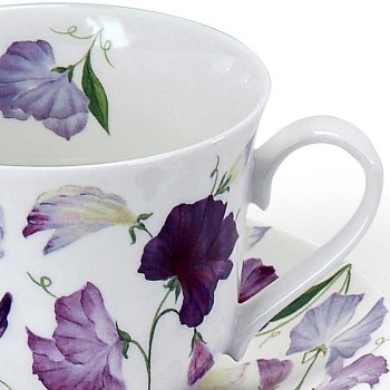 Preview: Jumbotasse mit Unterteller Sweet Pea lila mit Henkel Chatsworth Porzellan 297235 Roy Kirkham