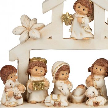Preview: Krippenblock 21 cm mit 10 Krippenfiguren creme-gold 718570 formano