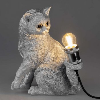 Lampe Katze 30 cm Antik-Silber formano